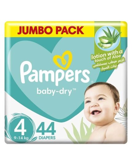 ampers Baby-Dry Diapers With Aloe Vera Lotion & Leakage Protection, Size 4, For 9-14 Kg Baby, Jumbo Pack of 44's